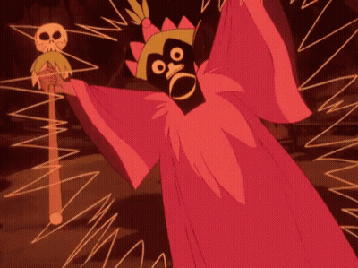 Cartoon With Skull On Head Holding Stick GIF