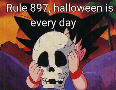 Cartoon With Skull Saying Rule 897 Halloween Is Every Day GIF