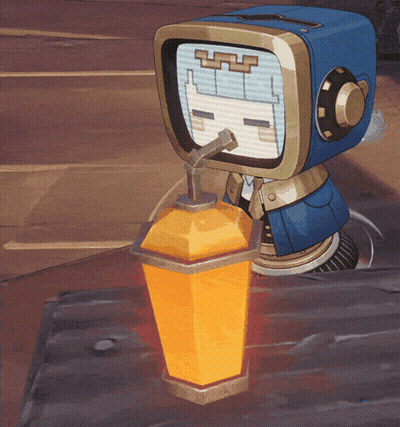 Cartoon With TV Head Drinking From Bottle GIF