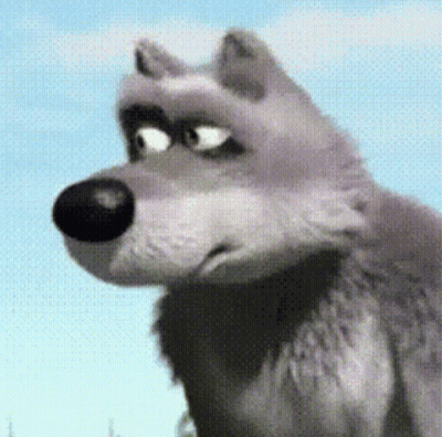 Cartoon Wolf Face Close Up With Blue Sky GIF