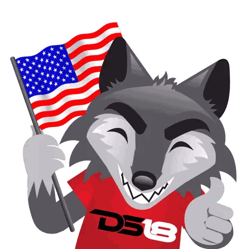 Cartoon Wolf Holding American Flag Sticker