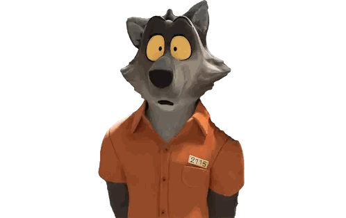 Cartoon Wolf In Orange Shirt 2715 Sticker