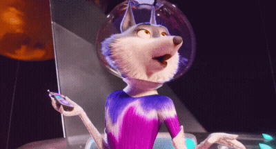 Cartoon Wolf In Space Helmet Holding Cell Phone GIF