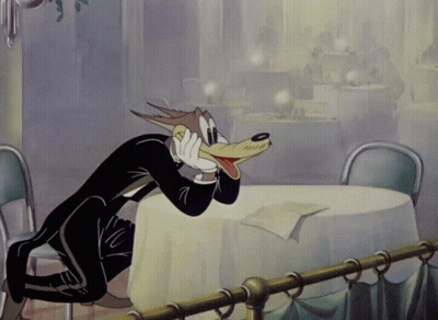 Cartoon Wolf In Tuxedo At Restaurant GIF