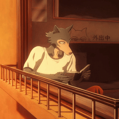 Cartoon Wolf Reading Book Looking Out Window GIF