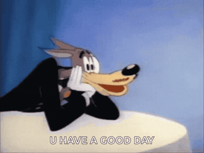 Cartoon Wolf Saying U Have A Good Day GIF
