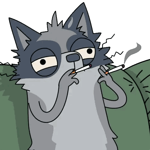 Cartoon Wolf Smoking Cigarette With Smoke Sticker