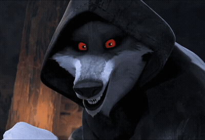 Cartoon Wolf With Red Eyes And Hood GIF