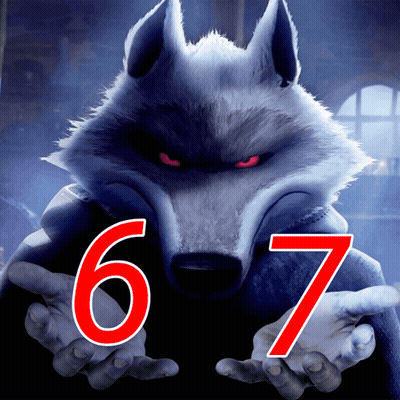 Cartoon Wolf With Red Eyes Numbers 6 And 7 GIF