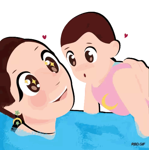 Cartoon Woman And Baby With Watermark Sticker