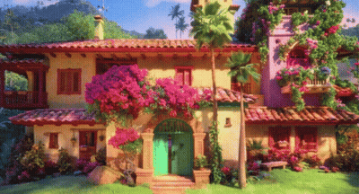 Cartoon Woman And Little Girl With Basket Of Flowers GIF