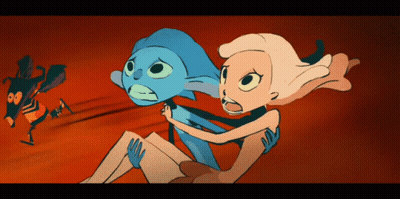 Cartoon Woman And Monster GIF