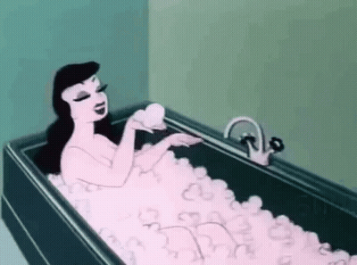Cartoon Woman Bathing In Pink Bubbles GIF