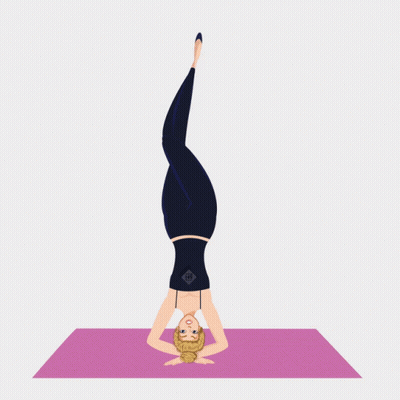 Cartoon Woman Doing Handstand On Yoga Mat GIF