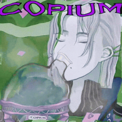 Cartoon Woman Drinking Bottle Copium GIF