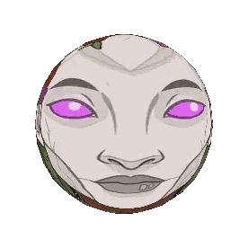 Cartoon Woman Face With Flowers And Purple Eyes Sticker