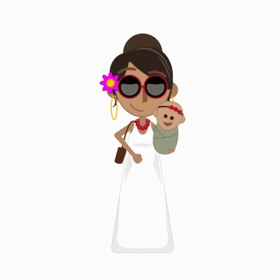 Cartoon Woman Holding Baby Wearing Sunglasses GIF