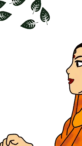 Cartoon Woman Holding Green Leaves Sticker