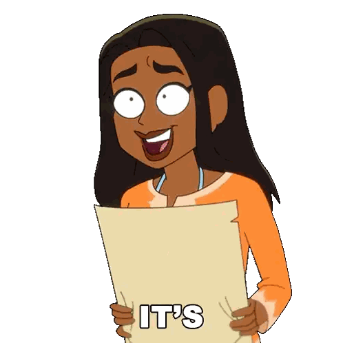 Cartoon Woman Holding Indecipherable Paper Sticker