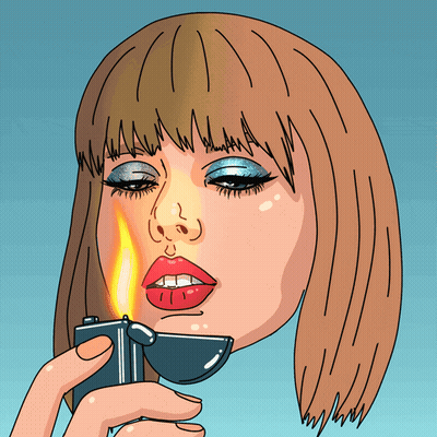 Cartoon Woman Holding Lighter To Face GIF