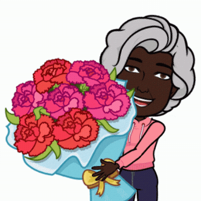 Cartoon Woman Holding Pink And Red Flowers GIF