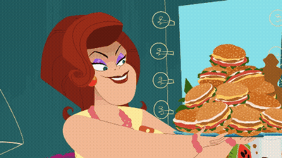 Cartoon Woman Holding Plate Of Sandwiches GIF