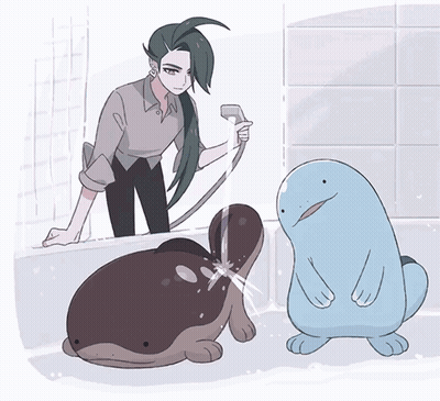 Cartoon Woman Holding Shower Hose GIF