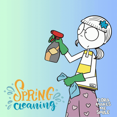 Cartoon Woman Holding Spray Bottle With Spring Cleaning GIF
