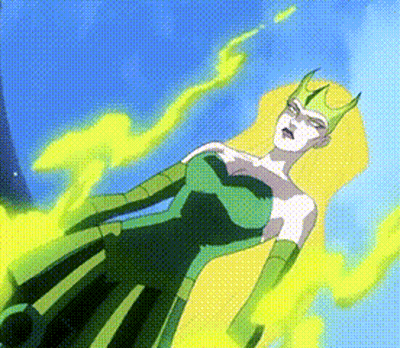 Cartoon Woman In Green Dress And Gloves GIF