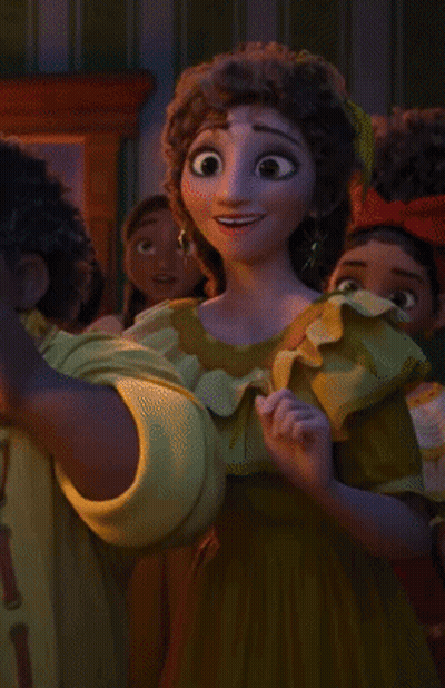 Cartoon Woman In Green Dress Smiling With Girls GIF