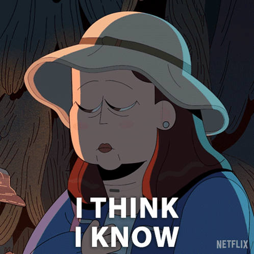 Cartoon Woman In Hat With I Think I Know GIF