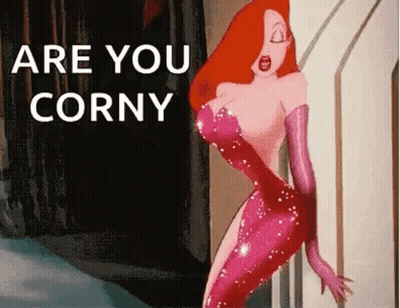 Cartoon Woman In Pink Dress Saying Are You Corny GIF
