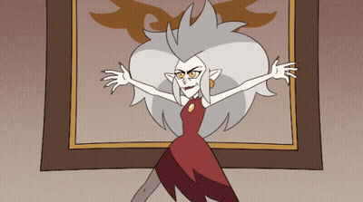 Cartoon Woman In Red Dress Arms Outstretched GIF