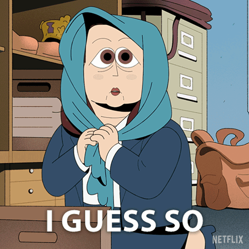 Cartoon Woman In Scarf Says I Guess So GIF