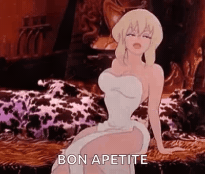Cartoon Woman In White Dress Says Bon Appetit GIF