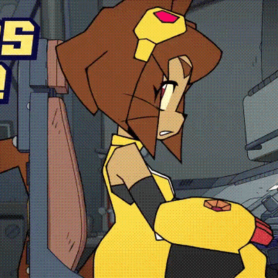 Cartoon Woman In Yellow Outfit And Helmet GIF