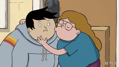 Cartoon Woman Kissing Man