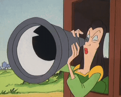 Cartoon Woman Looking Through Telescope With Large Eye GIF