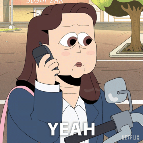 Cartoon Woman On Cell Phone With Yeah GIF