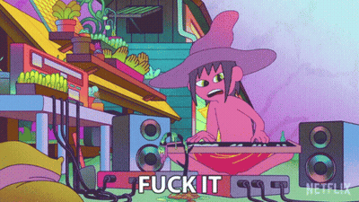 Cartoon Woman Playing Keyboard Saying Fuck It GIF