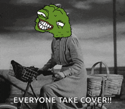 Cartoon Woman Riding Bike Saying Everyone Take Cover GIF