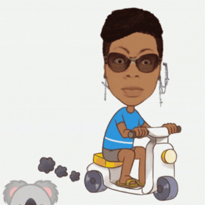 Cartoon Woman Riding Scooter Next To Koala GIF