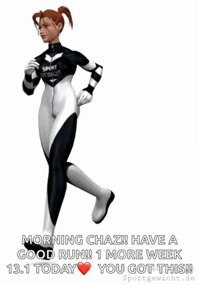 Cartoon Woman Running Morning Chaz Have A Good Run 1 More Week 13.1 Today GIF