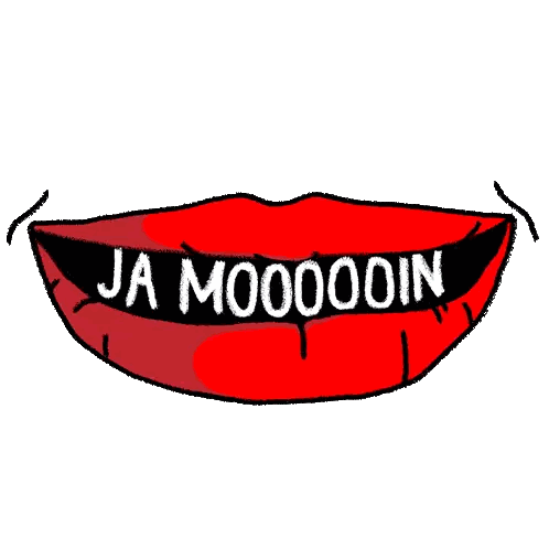 Cartoon Woman's Mouth Saying Ja Mooooin Sticker