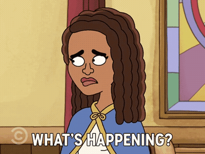 Cartoon Woman Saying What's Happening In Front Of Window GIF