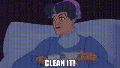 Cartoon Woman Sitting On Bed Clean It GIF