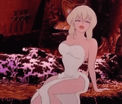 Cartoon Woman Sitting On Bench In White Dress GIF