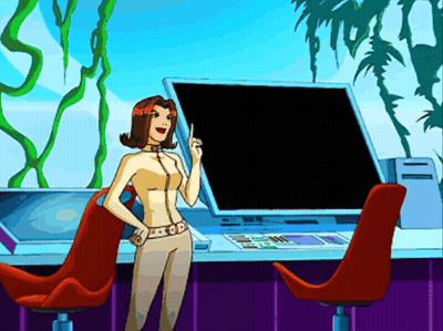Cartoon Woman Standing In Front Of Computer Screen GIF