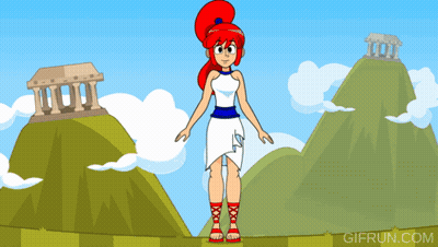 Cartoon Woman Standing In Front Of Mountain With Gifrun Watermark GIF