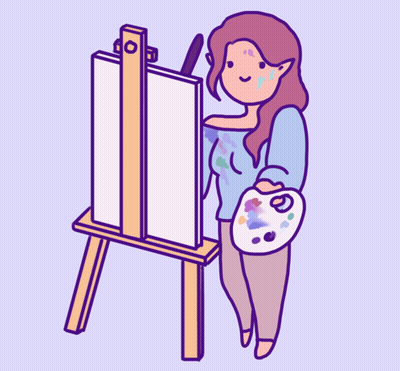 Cartoon Woman Standing Next To Easel GIF